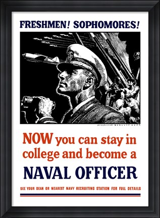 Framed US Naval Officer with Binoculars (WWII) Print