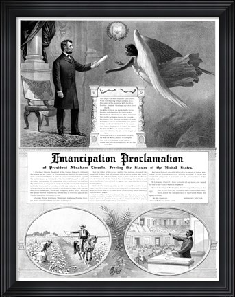 Framed President Abraham Lincoln and the Emancipation Proclamation Print