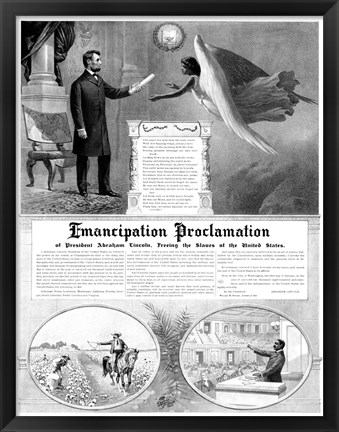 Framed President Abraham Lincoln and the Emancipation Proclamation Print