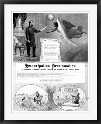 Framed President Abraham Lincoln and the Emancipation Proclamation Print