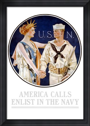 Framed Vintage World War II - Liberty Shaking Hands with a Sailor Print