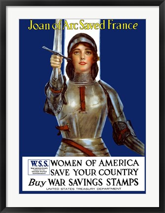 Framed Joan of Arc - Vintage WWI Print