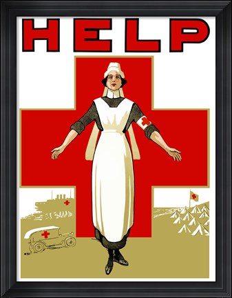 Framed Help - Red Cross Nurse Print