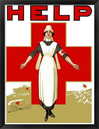 Framed Help - Red Cross Nurse Print