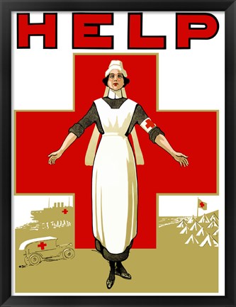 Framed Help - Red Cross Nurse Print