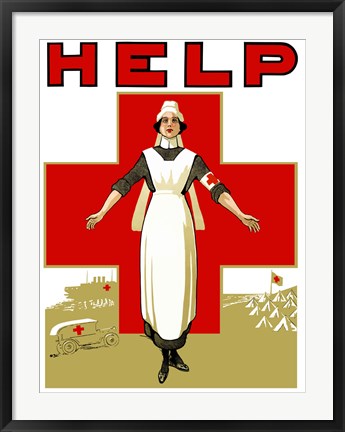 Framed Help - Red Cross Nurse Print