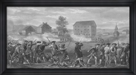 Framed American Minutemen Being Fired Upon by British troops Print