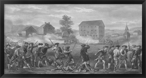 Framed American Minutemen Being Fired Upon by British troops Print