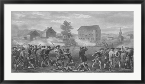 Framed American Minutemen Being Fired Upon by British troops Print