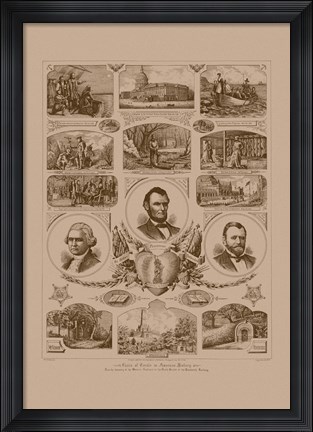 Framed Presidents Grant, Lincoln and Washinton Print