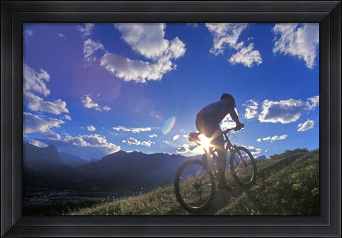 Framed Mountain Biker at Sunset, Canmore, Alberta, Canada Print