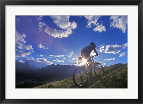 Framed Mountain Biker at Sunset, Canmore, Alberta, Canada Print