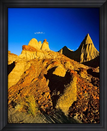 Framed Badlands formations at Dinosaur Provincial Park in Alberta, Canada Print