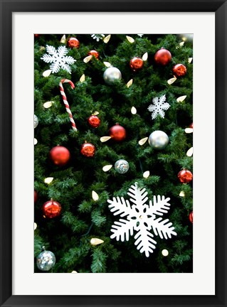 Framed Christmas decorations on tree Print