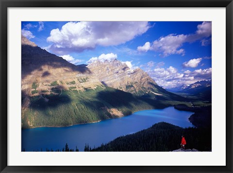 Framed Hiker Overlooking Peyto Lake, Banff National Park, Alberta, Canada Print