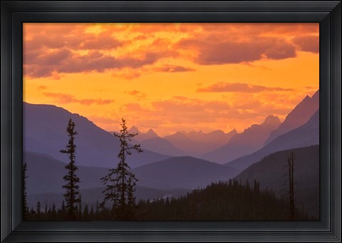 Framed Alberta, Baniff NP, Sunset on Mountain ridges Print