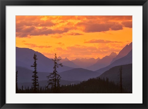 Framed Alberta, Baniff NP, Sunset on Mountain ridges Print