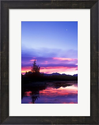 Framed Crescent Moon Over Vermillion Lake in Banff National Park, Alberta, Canada Print