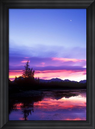 Framed Crescent Moon Over Vermillion Lake in Banff National Park, Alberta, Canada Print