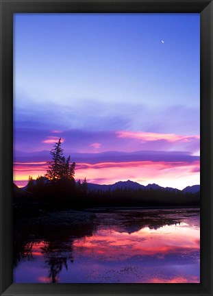 Framed Crescent Moon Over Vermillion Lake in Banff National Park, Alberta, Canada Print