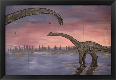 Framed Town Dinosaur Mural, Drumheller, Alberta, Canada Print