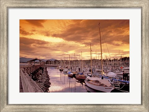 Framed Boats at Sunset, Comox Harbor, British Columbia Print