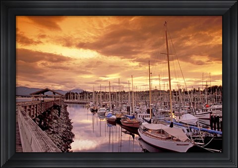 Framed Boats at Sunset, Comox Harbor, British Columbia Print