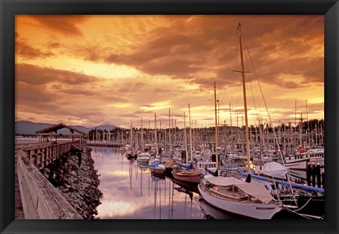 Framed Boats at Sunset, Comox Harbor, British Columbia Print