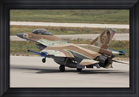 Framed F-16C Barak of the Israeli Air Force landing at Hatzor Air Force Base Print
