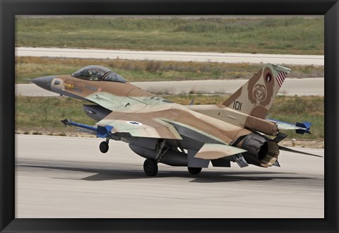 Framed F-16C Barak of the Israeli Air Force landing at Hatzor Air Force Base Print