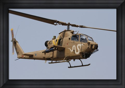 Framed AH-1S Tzefa helicopter in flight Print