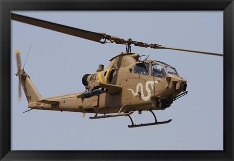 Framed AH-1S Tzefa helicopter in flight Print