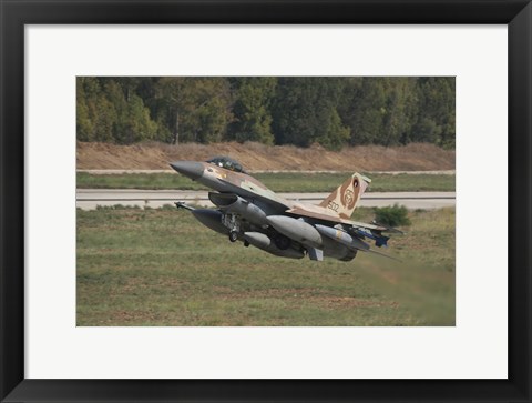 Framed F-16C Barak of the Israeli Air Force taking off from Hatzor Air Force Base Print