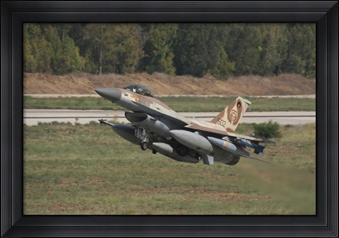 Framed F-16C Barak of the Israeli Air Force taking off from Hatzor Air Force Base Print