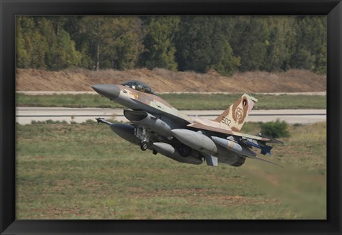 Framed F-16C Barak of the Israeli Air Force taking off from Hatzor Air Force Base Print