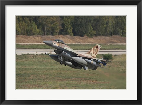 Framed F-16C Barak of the Israeli Air Force taking off from Hatzor Air Force Base Print