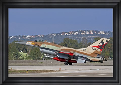 Framed F-16A Netz of the Israeli Air Force landing at Ramat David Air Force Base Print