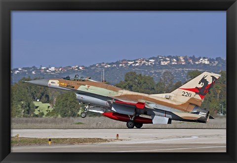 Framed F-16A Netz of the Israeli Air Force landing at Ramat David Air Force Base Print