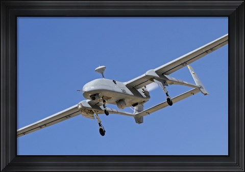 Framed IAI Heron unmanned aerial vehicle in flight over Israel Print
