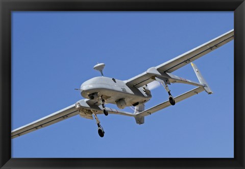 Framed IAI Heron unmanned aerial vehicle in flight over Israel Print