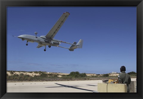 Framed IAI Heron Unmanned Aerial Vehicle takes off the runway Print