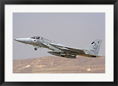 Framed F-15C Baz of the Israeli Air Force takes off from Ovda Air Force Base Print