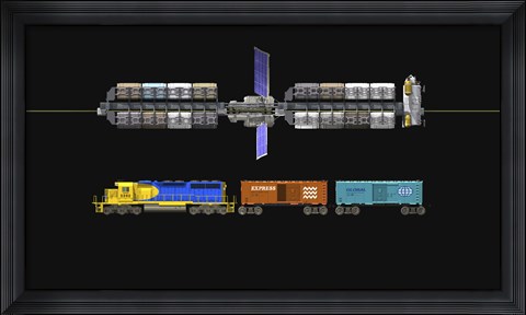 Framed Lunar space elevator compared to a locomotive Print