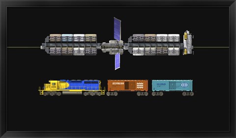 Framed Lunar space elevator compared to a locomotive Print