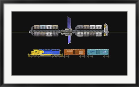 Framed Lunar space elevator compared to a locomotive Print