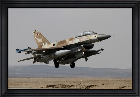 Framed F-16D Barak of the Israeli Air Force landing at Ovda Air Force Base Print