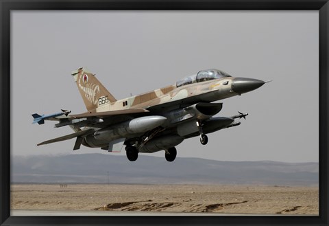 Framed F-16D Barak of the Israeli Air Force landing at Ovda Air Force Base Print