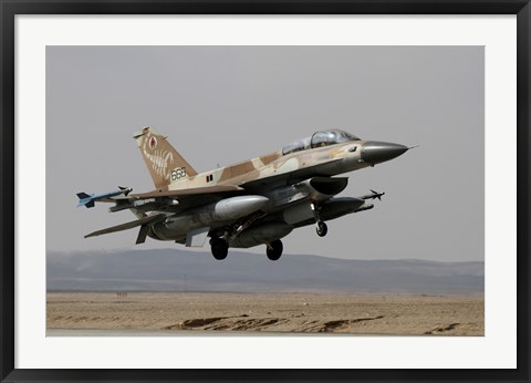 Framed F-16D Barak of the Israeli Air Force landing at Ovda Air Force Base Print