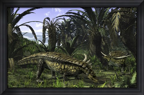 Framed Desmatosuchus search for edible roots in a prehistoric landscape Print