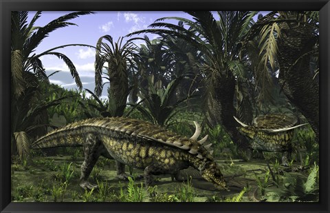 Framed Desmatosuchus search for edible roots in a prehistoric landscape Print